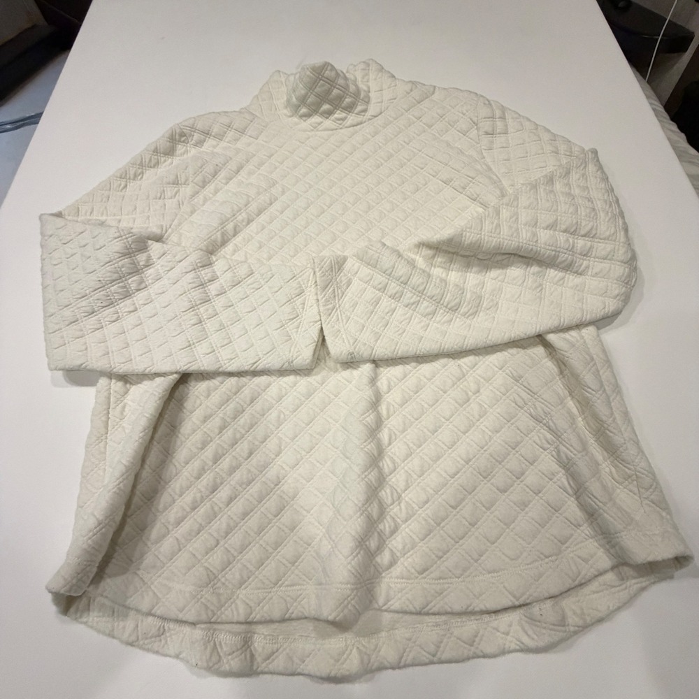 J.Crew Quilted Mockneck Sweatshirt Ivory Cream Diamond Pullover BL249 L